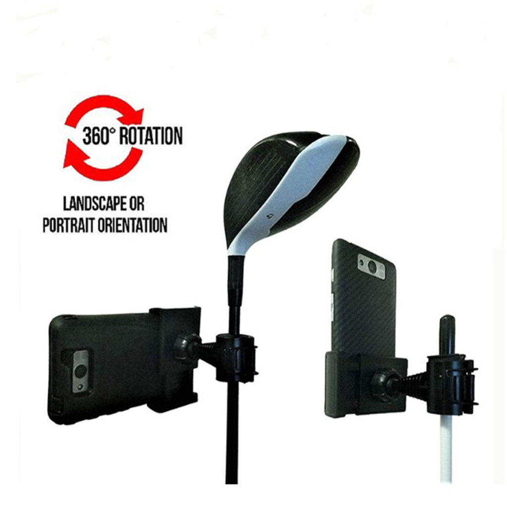 360 Degree Rotatable Golf Swing Recording Phone Holder Pull Cart Mount Clip for Smartphones