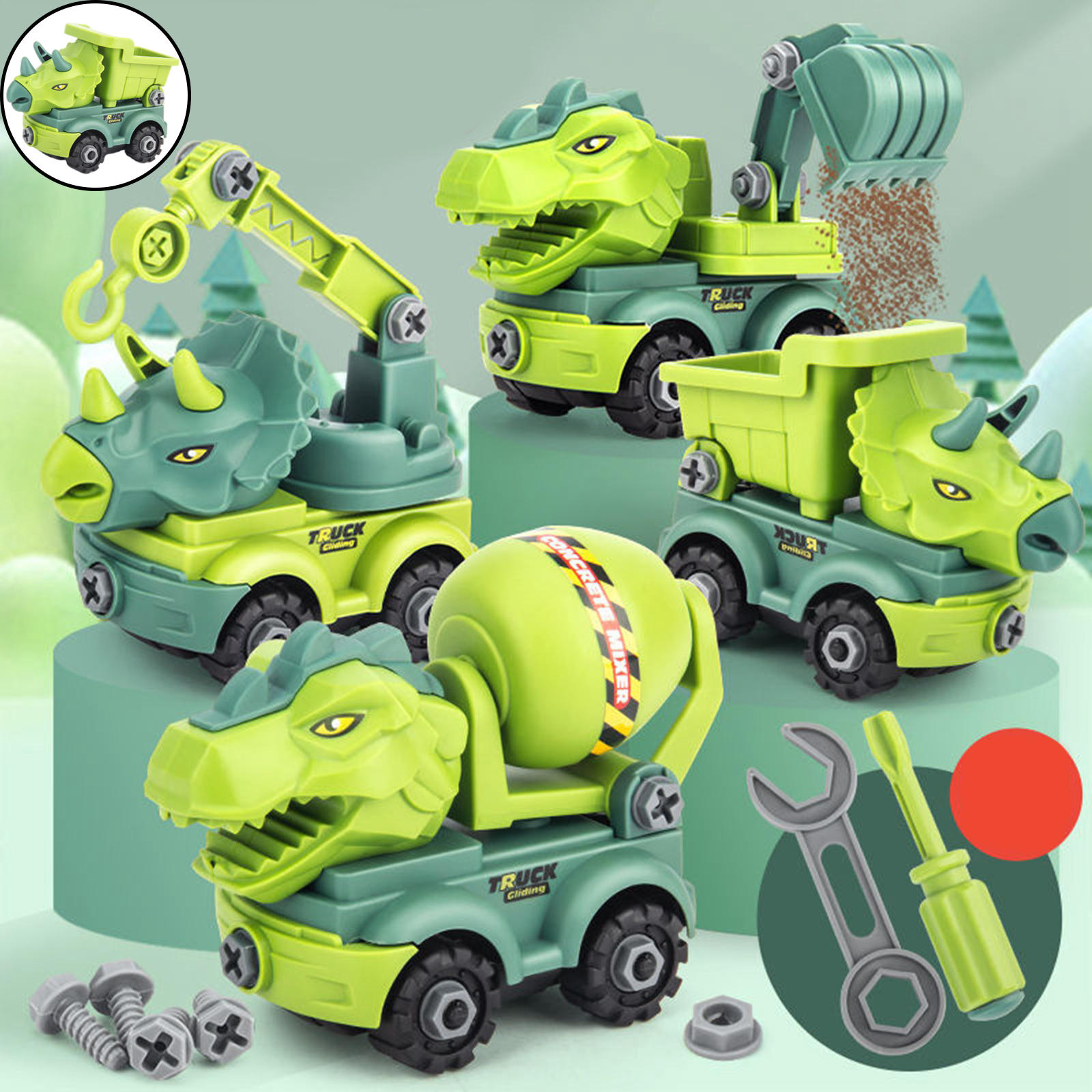 Dinosaur Car Take Apart Toys Nut Screw Kits Pull Back Truck for Party Favors 3 Years Old & up