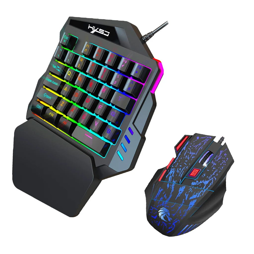 Ergonomic One-Handed 35 Keys Wired Game Keyboard + Mouse For PC Gaming