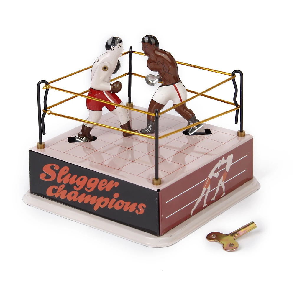 Classic Boxing Ring Boxers Tin Toy Collectible Gift w/ Wind-Up Key Clockwork Creative Special Toys