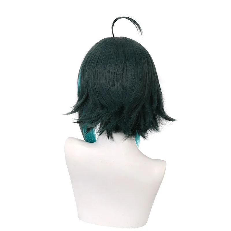 cosplay cowboy Game Genshin Impact Xiao Cosplay  Mixed Dark Green Blue Short Heat Resistant Synthetic Hair Halloween Role Play Wigs +Wig Cap cowboy cosplay