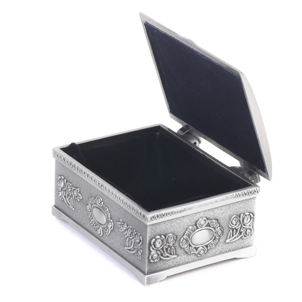 Stylish Fashion Treasure Chests Shape Tin Jewelry Ring Box Gift Case Antique Silver