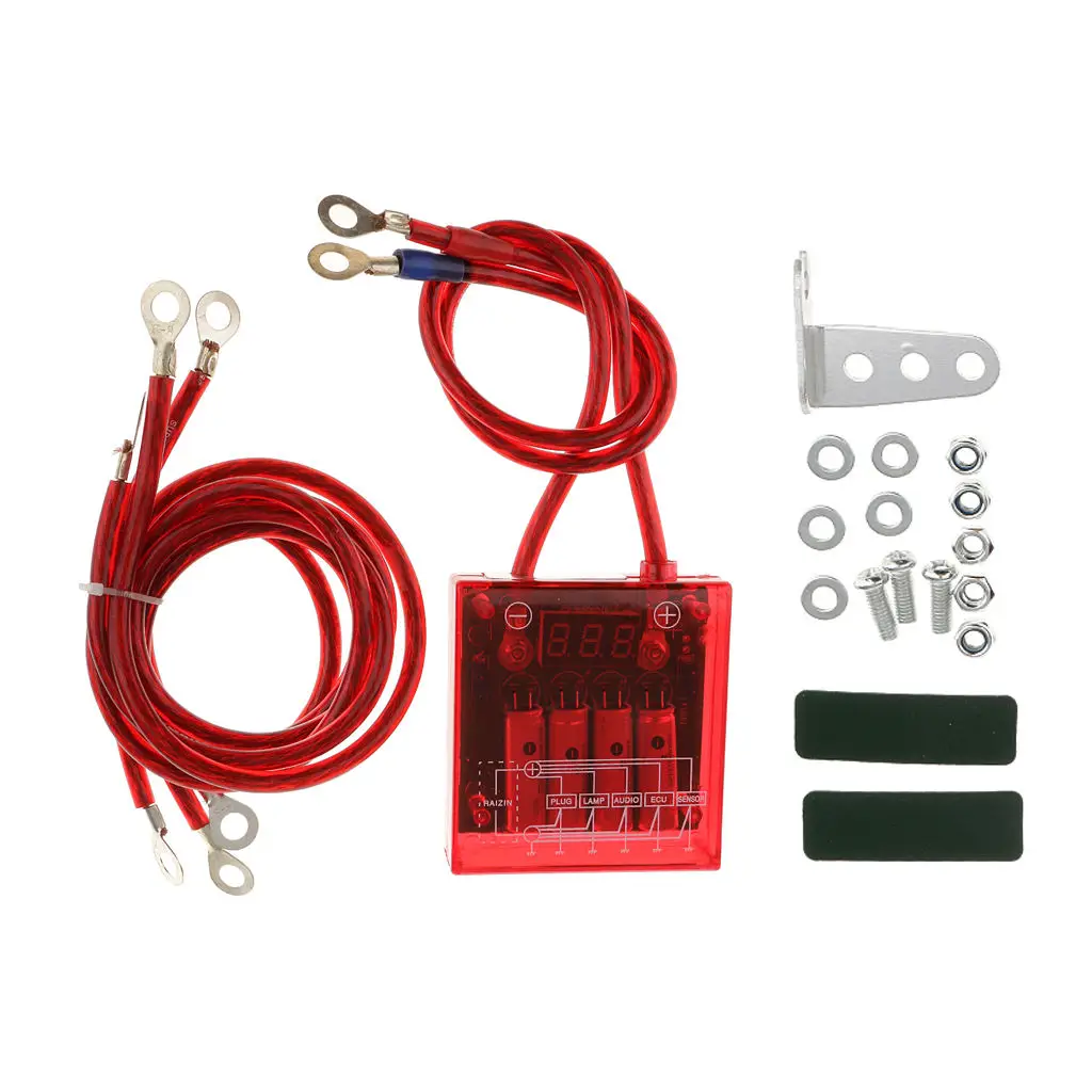 Universal Car Fuel Saver Grounding Voltage Stabilizer Regulator Kit (Red)