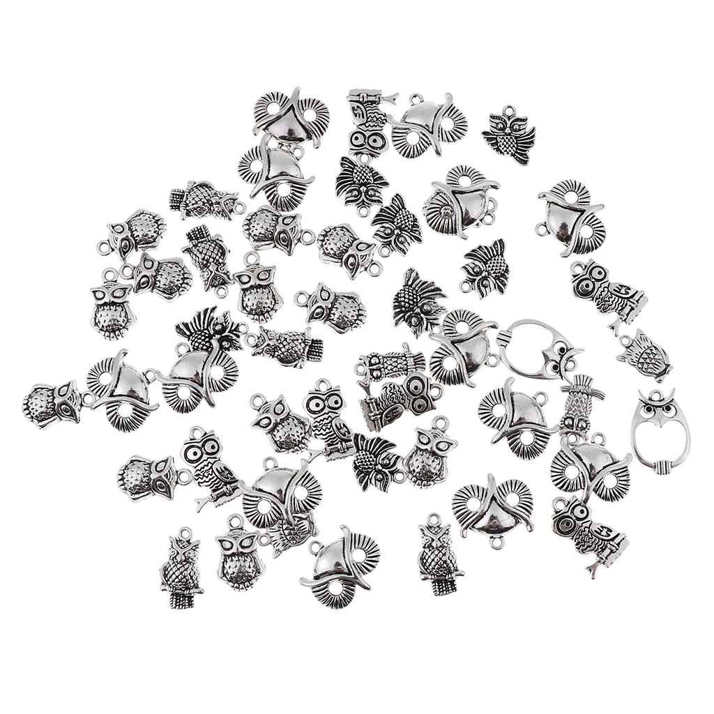 50pcs Antique Silver / Bronze Owl Charms Pendants Carfts DIY