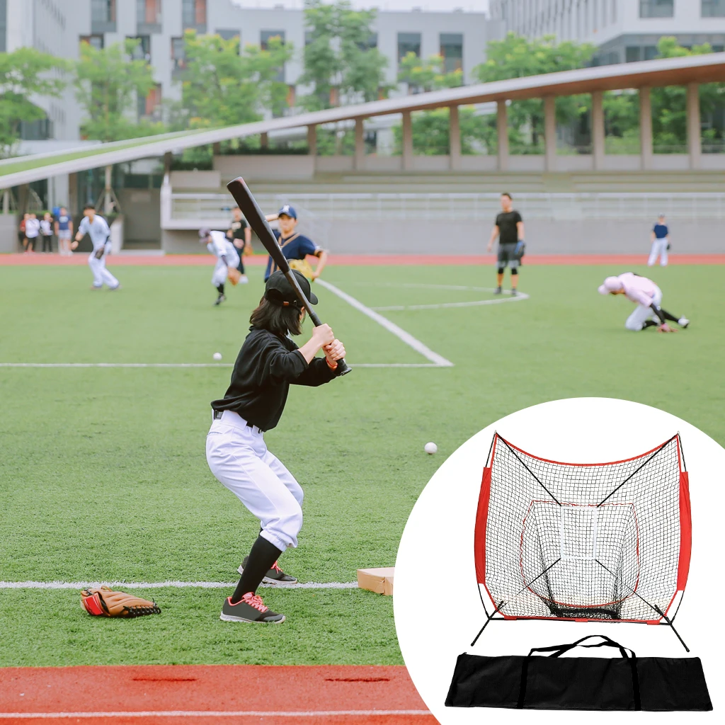 7`x7` Baseball & Softball Practice Pitching & Fielding Net with Bow Type Frame, Carry Bag for Adults Baseball Hitting Batting