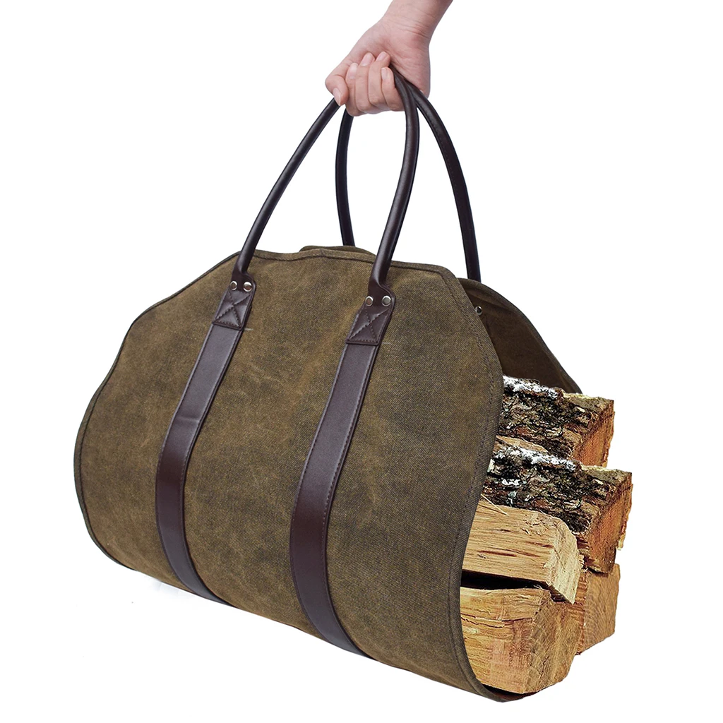 Perfeclan Fireplace Carrier Canvas Sturdy Wood Carrying Bag Firewood Logs Tote Holder with Handles for Camping Indoor