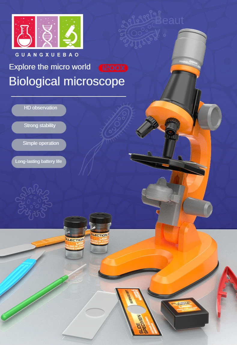 Ybriefbag Digital Microscope 28Pcs Portable Educational Microscope Kit Biological Microscope Gift for Kids 100X 400X and 900X Color : White, Size : One Size 