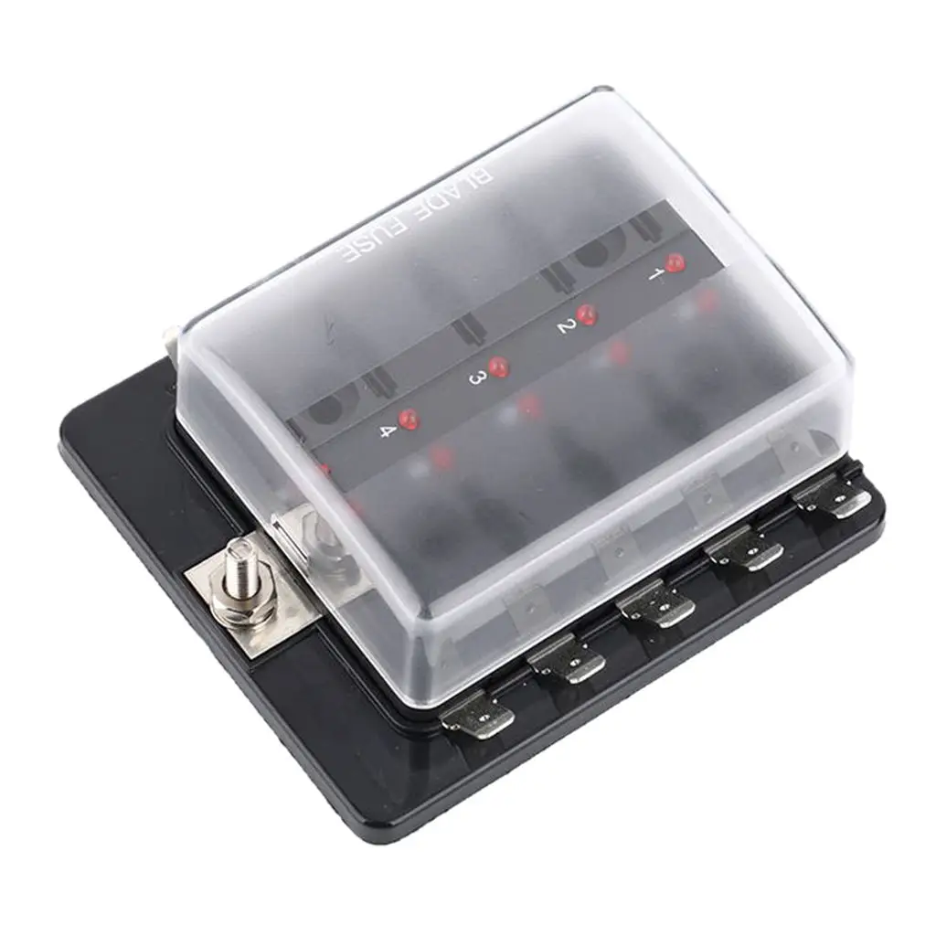 DC12V/24V 10 Way Standard Blade Fuse Box Holder with LED Warning Light Kit for Car Boat Marine