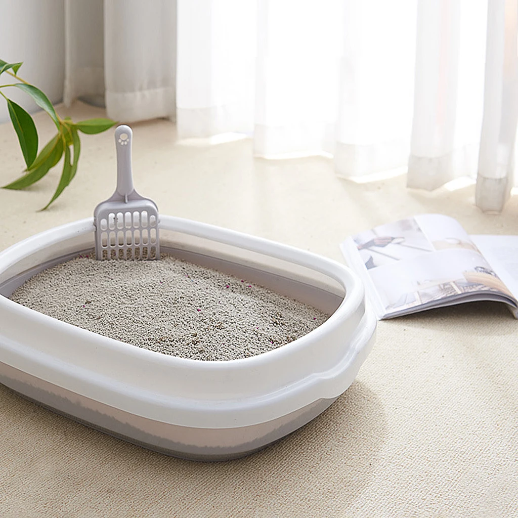 Durable cat litter tray, semi-closed Cat Litter Box Toilet, Hooded Kitten Litter Tray Litter Pan with Removable Rim