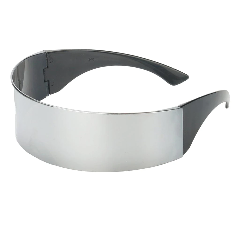 Futuristic Cyclops  Visor Sunglasses with Silver Mirrored Mono Lens