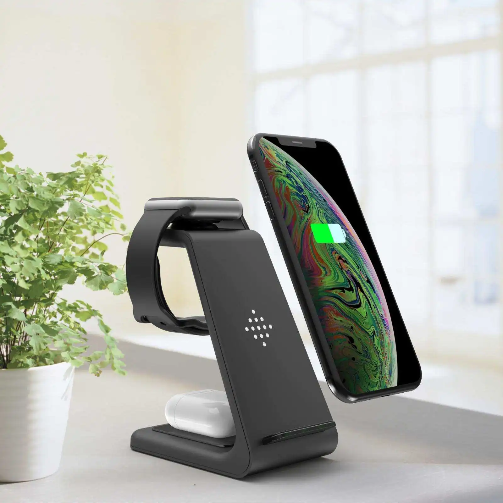 QI 3 In 1 Wireless Charger For Smartphone Fast Charge Wireless Charging Stand For Smart Watch and Wireless Earbuds
