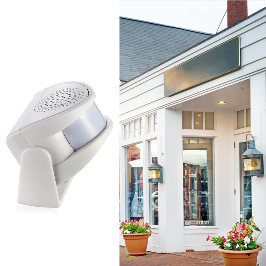 White Welcom Chime Bell Wireless Gate Entry Door Bell Welcome Infrared Sensor Alert PIR 32 Songs Adjustable Volume for Store