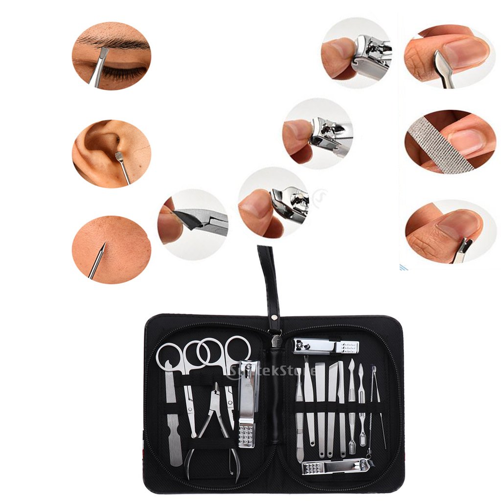 16 PCS Pedicure/Manicure Set Nail Clippers Cleaner Cuticle Grooming Kit Case