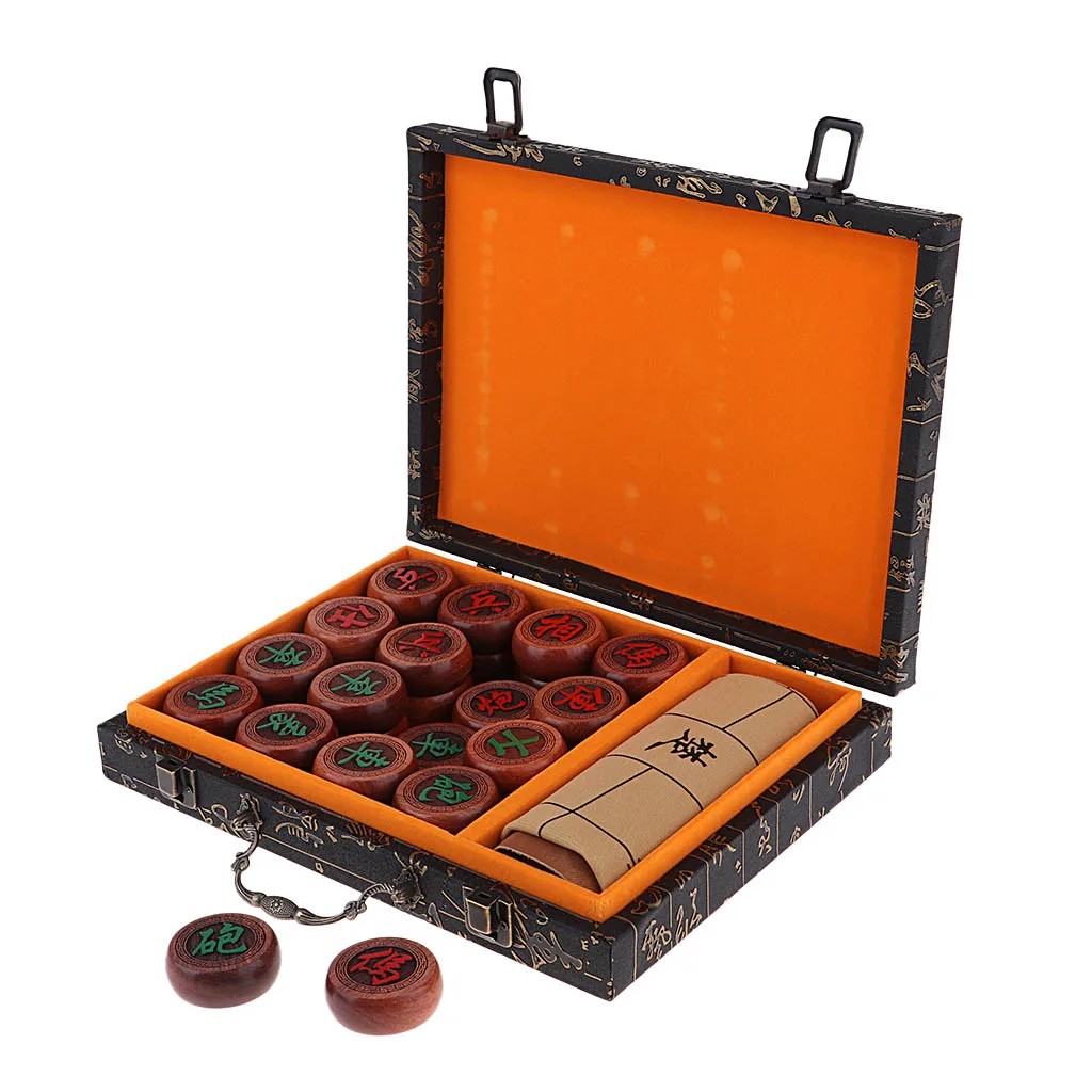 High End Rosewood Chinese Chess Set Classic Board Game with PU Wrapped Case Intellectual Board Game for Kids and Adults