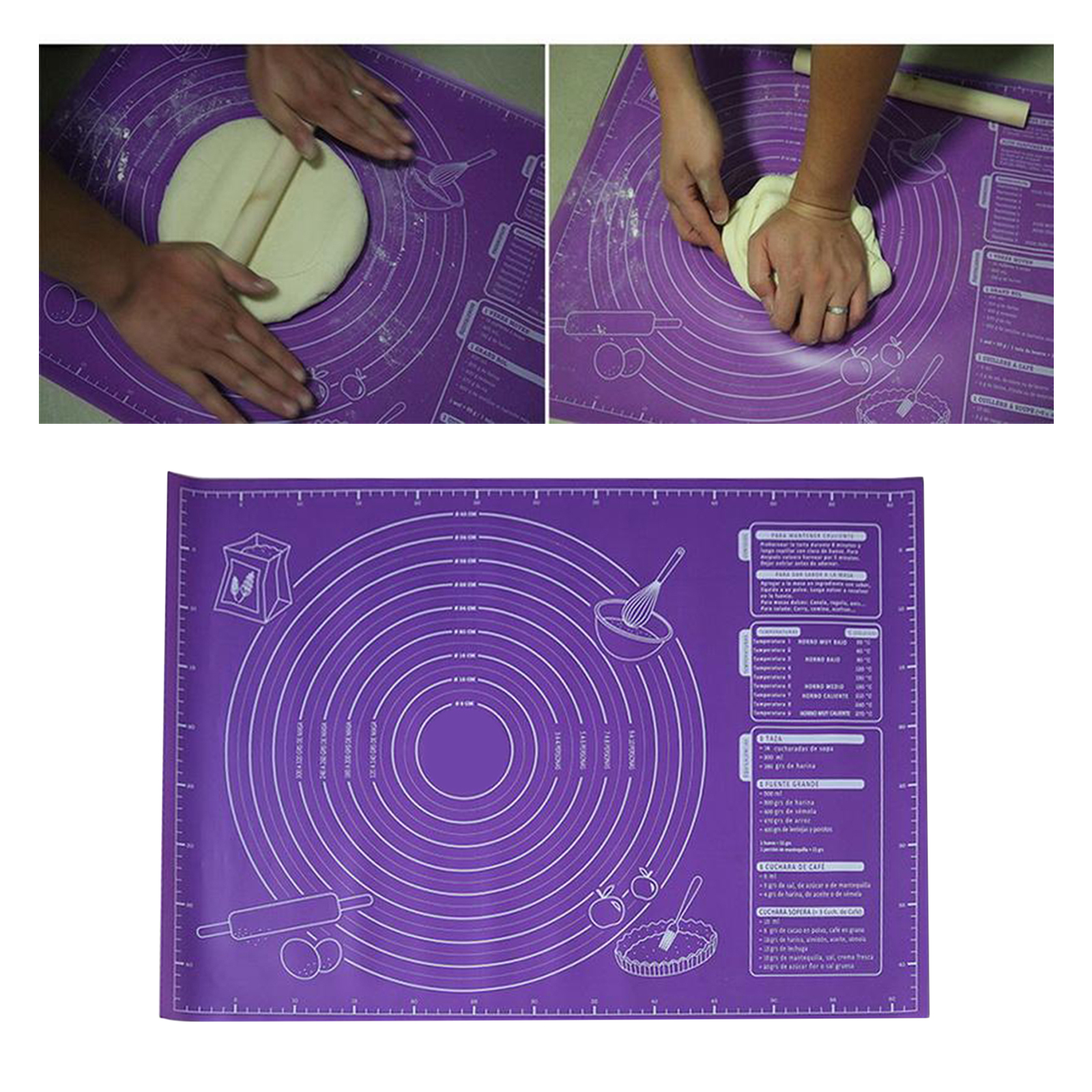 Silicone Pastry Baking Mat with Measurements Fondant Sheet Non-Slip Mat Sticks to Countertop for Rolling Dough Pie Baking Mat