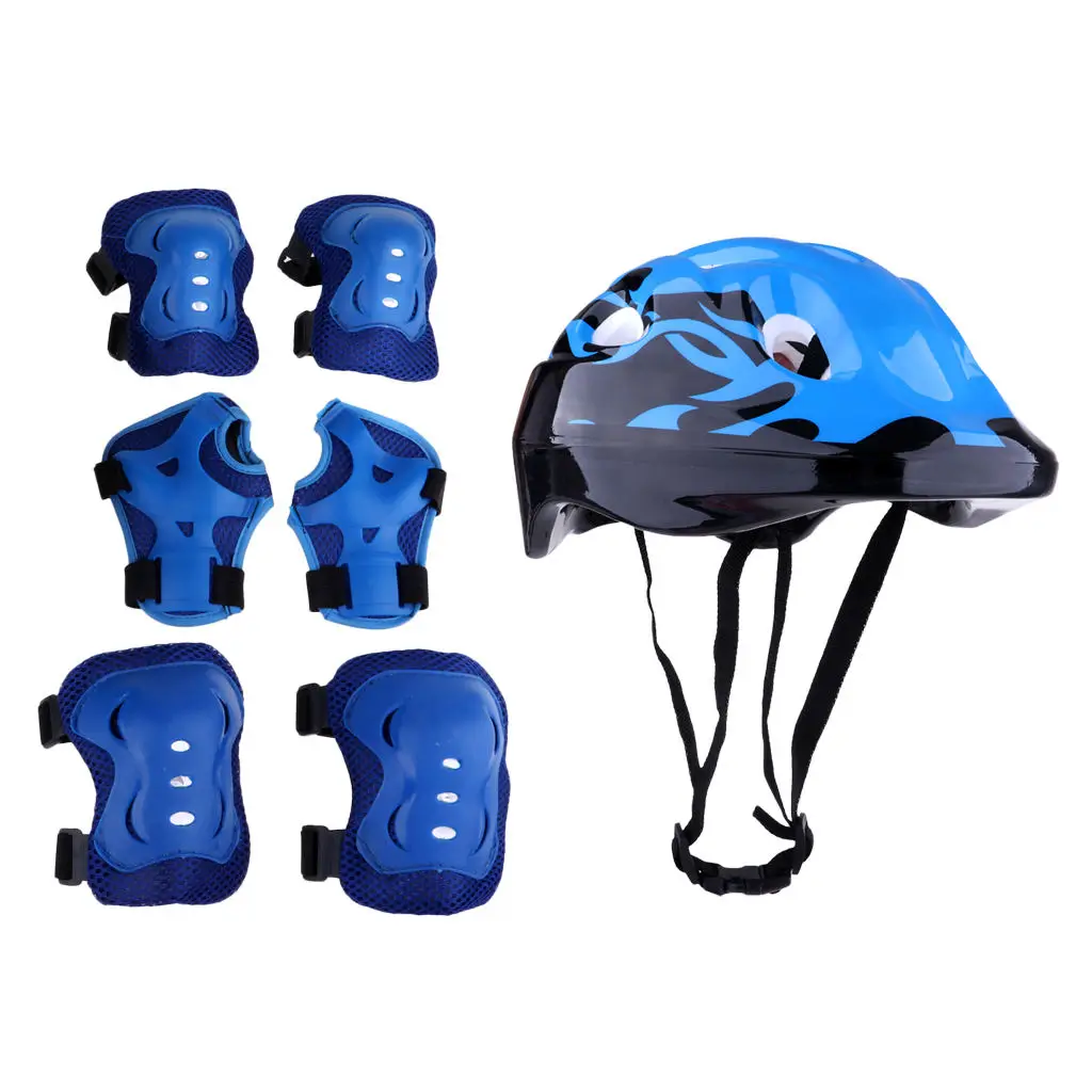 Kids Knee Cycling Adjustable Pads Wrist Elbow Vent Helmet Safety Protective Gear 