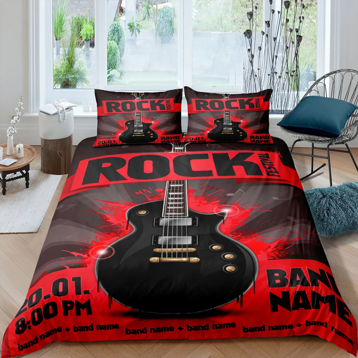 3D Rock Music Bedding Set para Crianças,