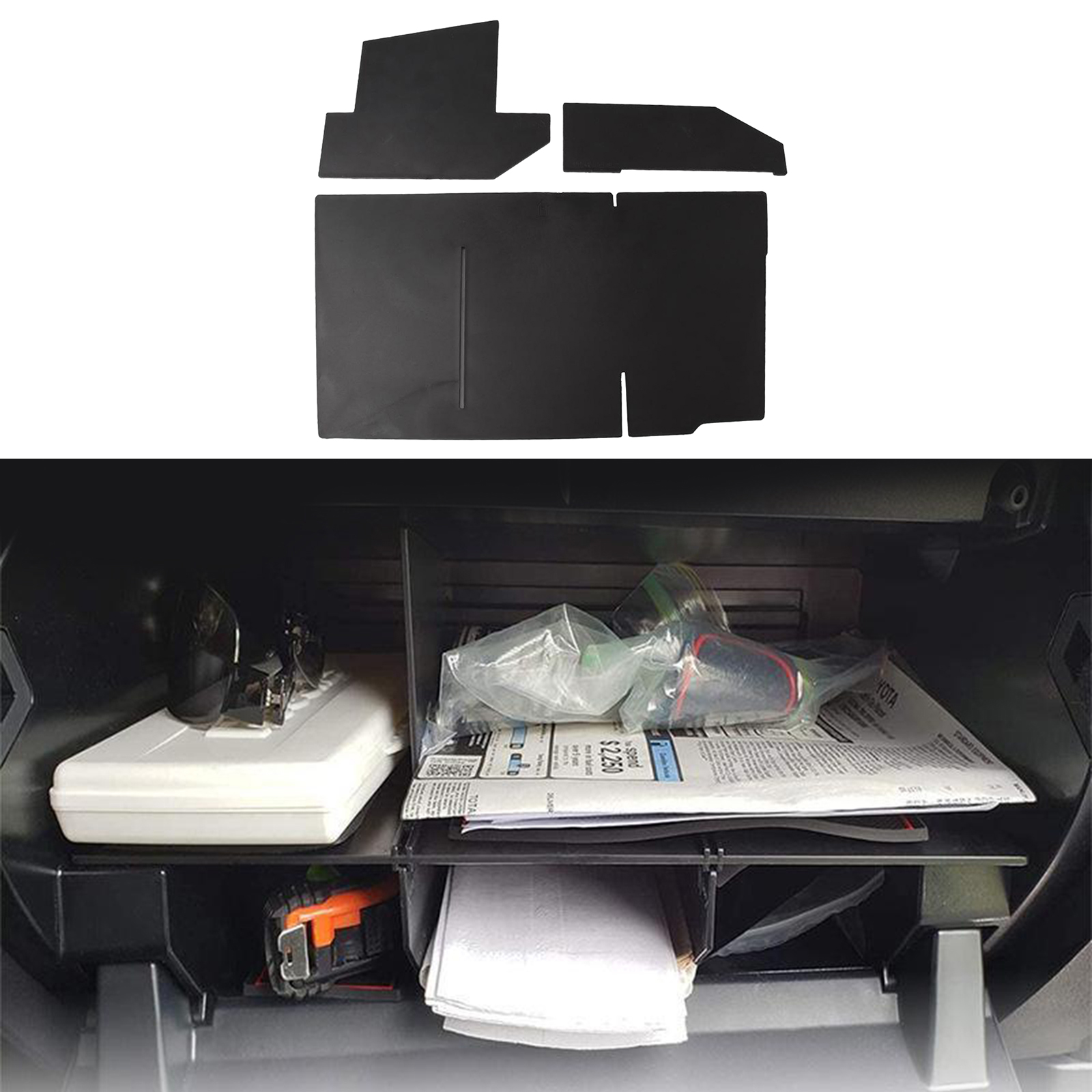 15" Black 384MM Glove Box Insert ABS Organizer Partition for   2016-2021