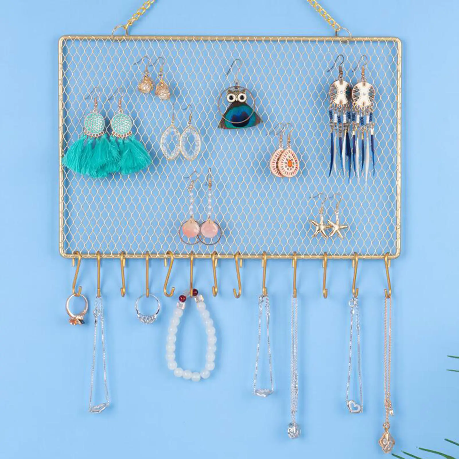 Display Screen Rectangle Rectangle Grid Decorative Storage Necklace Diamond Earring Metal Jewelry Organizer Holder Wall