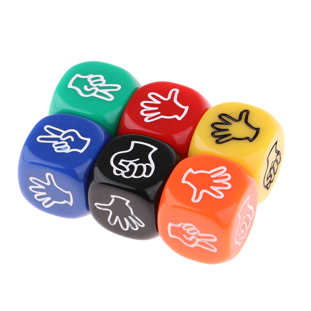 6pcs Rock-Scissors-Paper Dice Party Club Toy Gifts Six Sided Multicolor Dices for Adults Kids Games