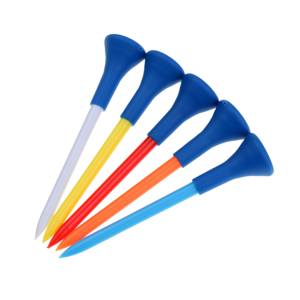 MagiDeal 5 Pieces 70mmmm Durable Plastic Golf Tees Rubber Cushion Top Random Color