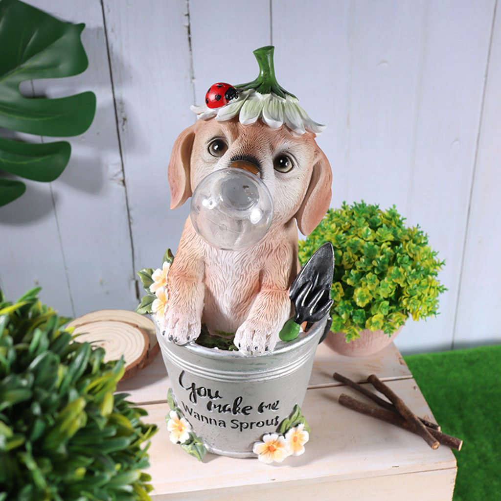 Outdoor Solar Light Lamps Statue Decor for Backyard Puppy Blowing Bubbles