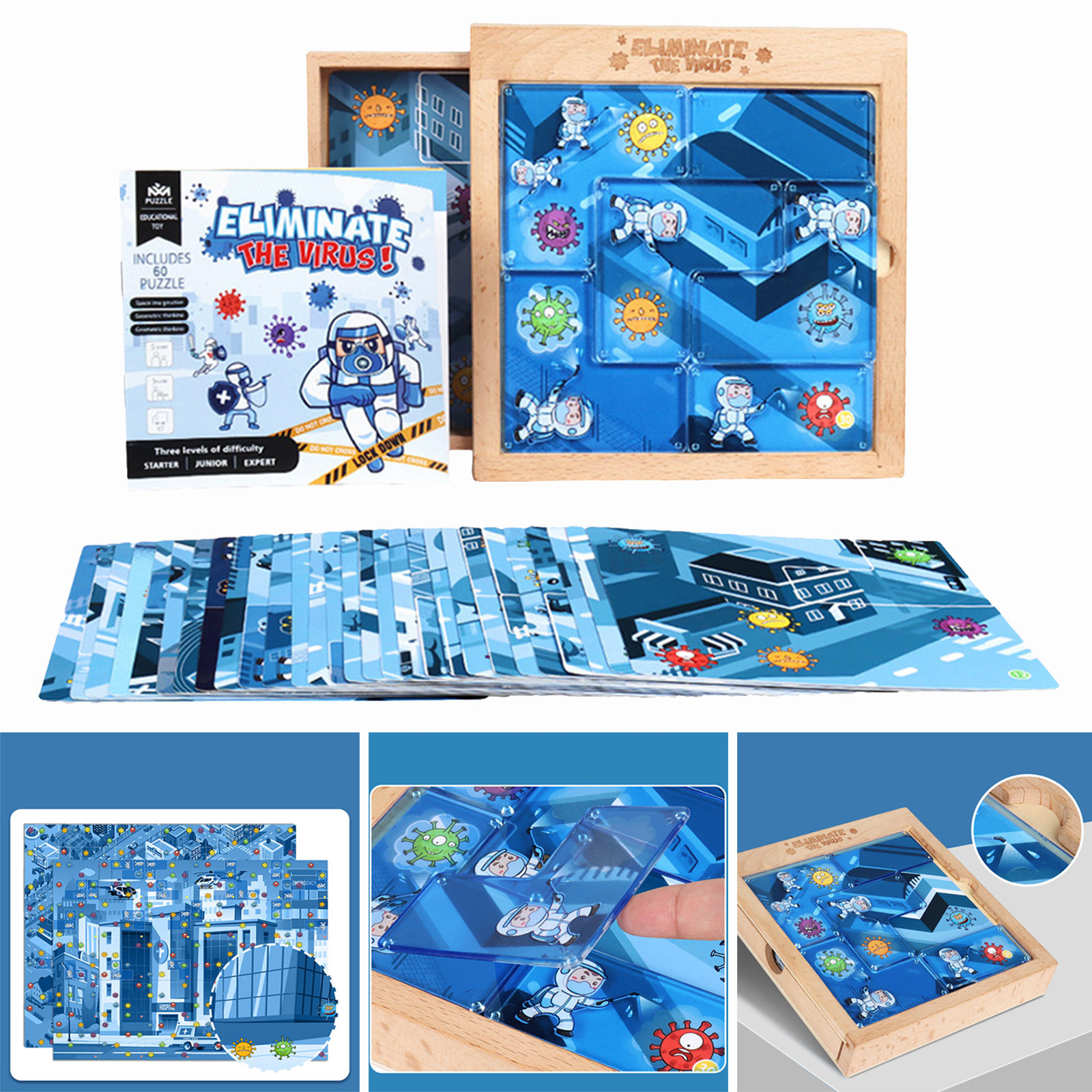 DIY Wood Acrylic Blocks 60 Cards Puzzles Educational Fun Catching Game Advanced Jigsaw Challenge Puzzles Toys Play Set