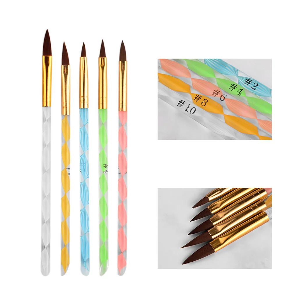 5 Pieces Thread Acrylic Pro Nail Art Brush DIY Carving Dotting Liner Pen Set