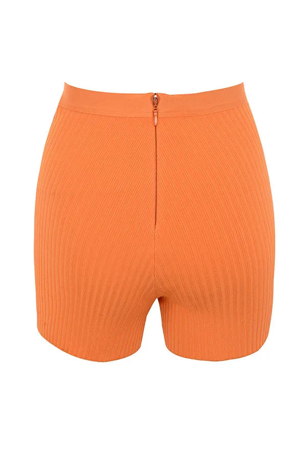 Women Sexy Solid Color Skinny Zipper Rib Knit Shorts Soft Comfy High Waist Stretch Workout Short Leggings Apricot/Black/Orange biker shorts