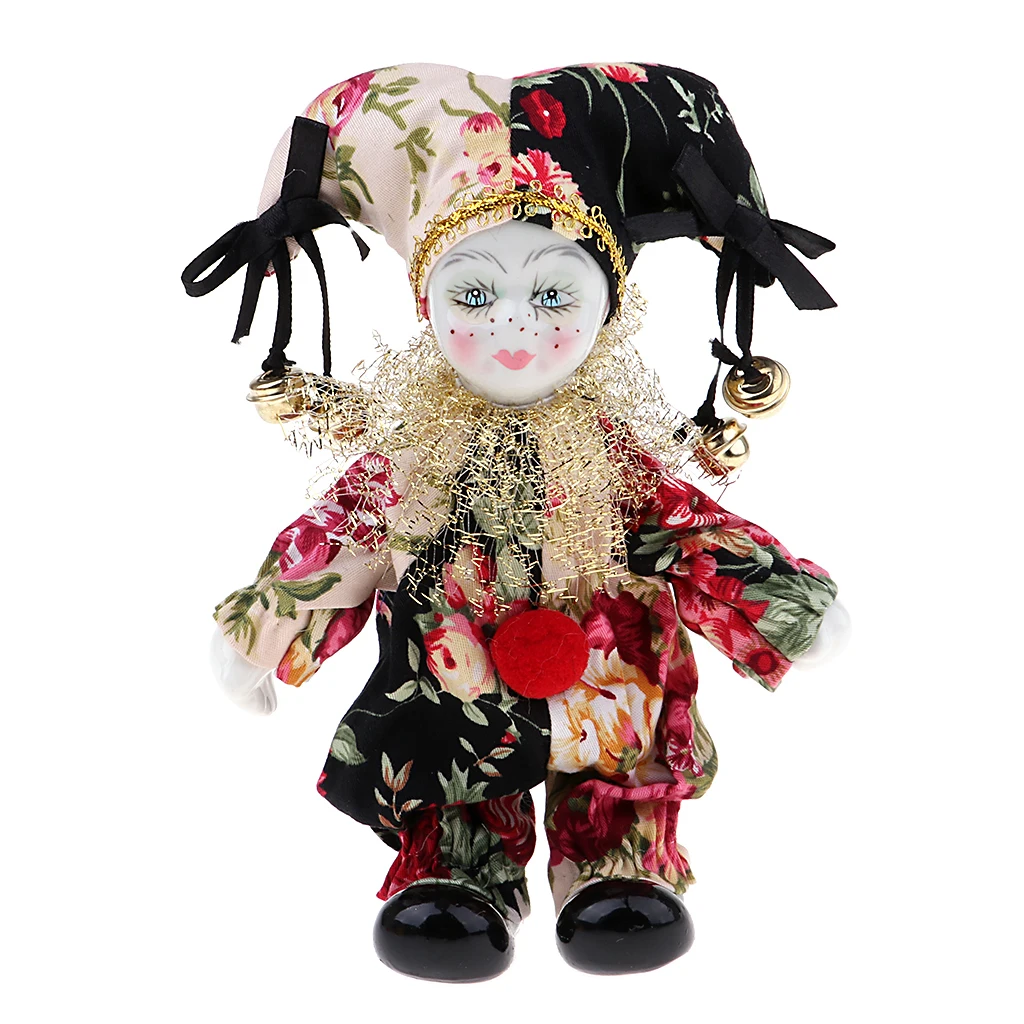 6 Inch Italian Doll Porcelain Clown Figures Artware Fit for Valentine Gift, for Home Office Desktop Decor Ornaments