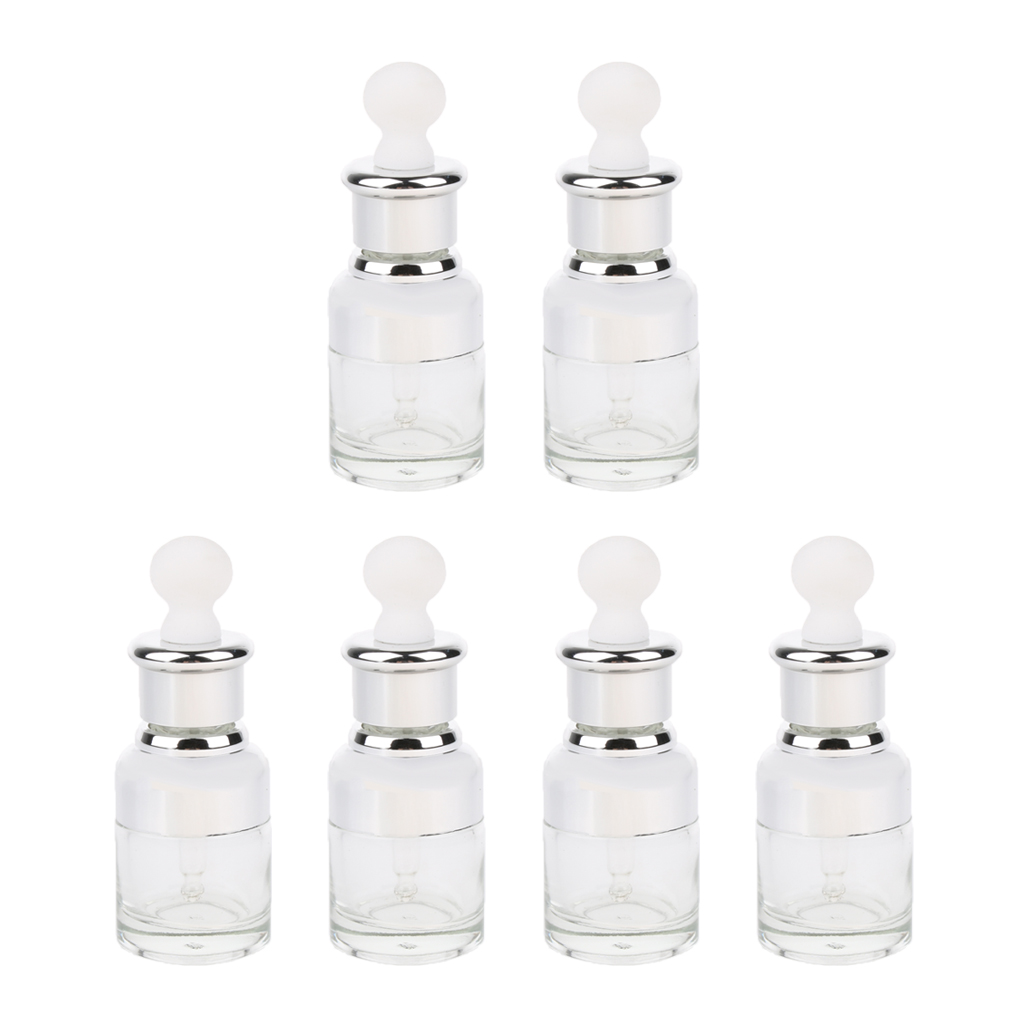 6pcs Glass Pipette Eye Dropper Refillable Empty Bottles Essential Oil Vials