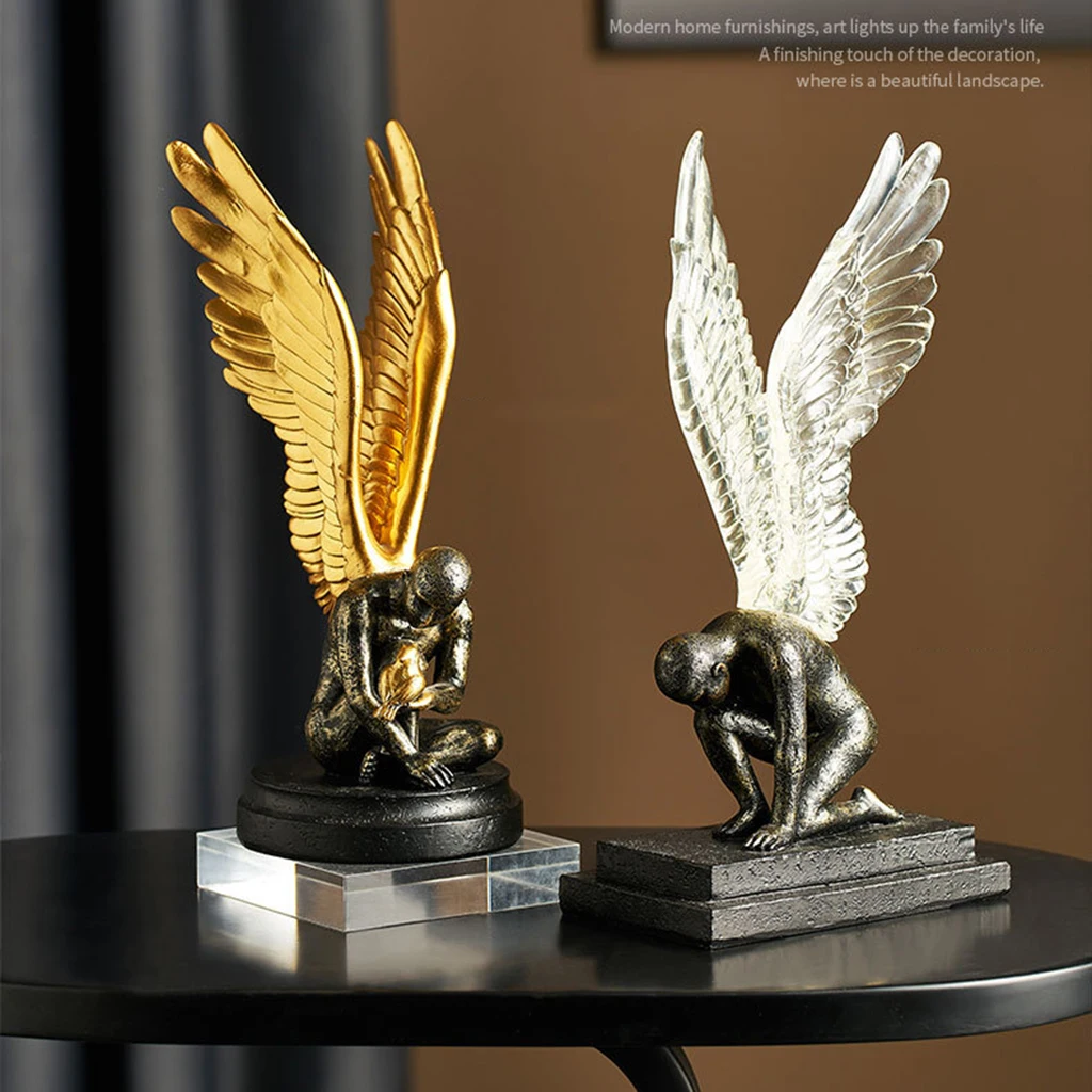 Nordic Angel Wing Sculpture Figures 3D Angel Statue Resin Crafts Bedroom Home Hotel Desktop Garden Decoration Accs Gift