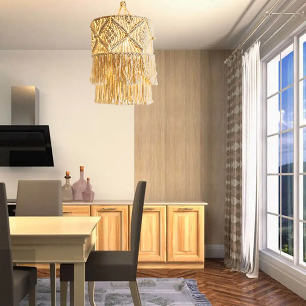Retro Macrame Tassel Lamp Shade Ceiling Pendant Light Cover Modern Bedroom Living Room Baby Room Bohemian Lampshade Decoration