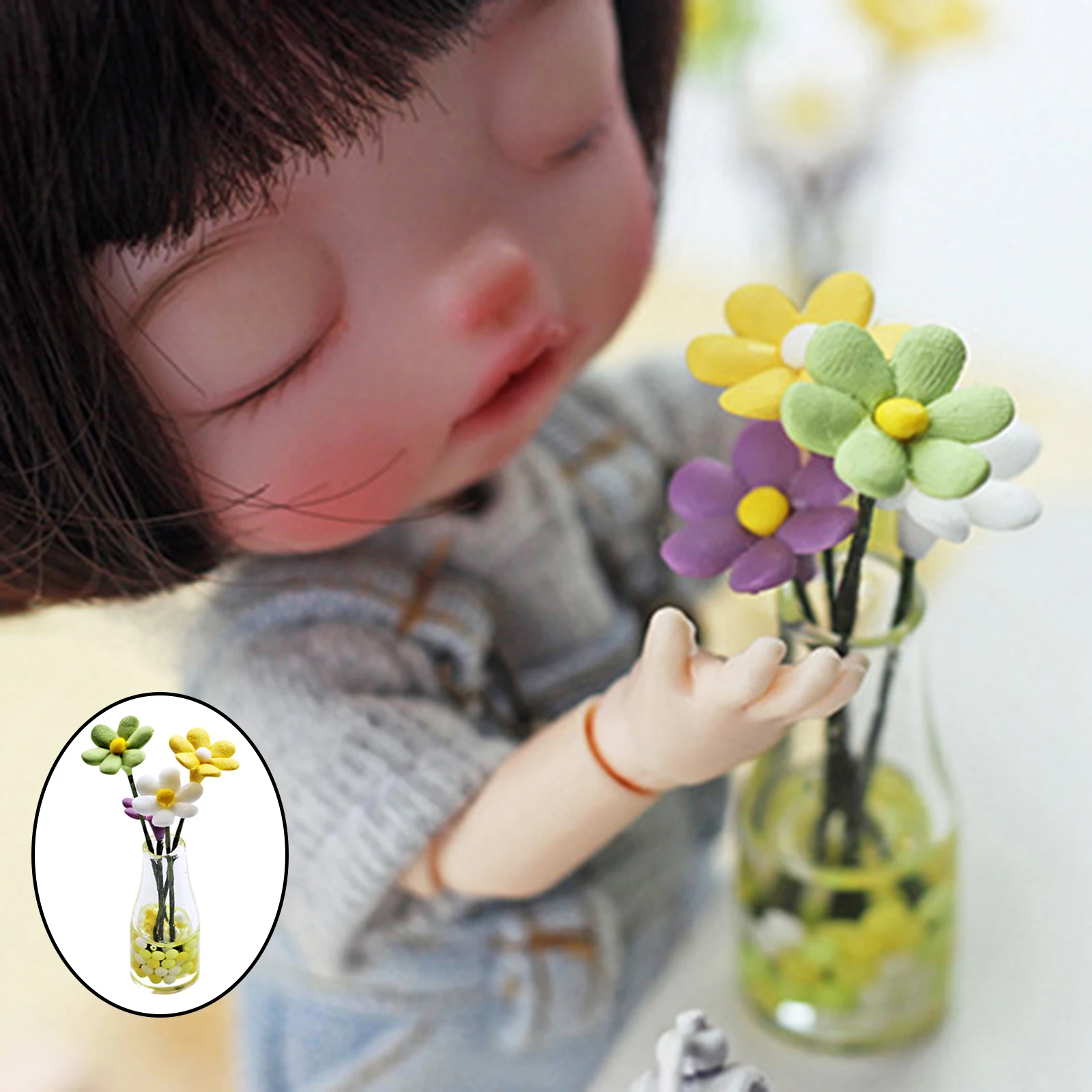 1 Piece 1:12 Dollhouse Miniature Accessory Mini Daisy Flower Arrangement Bottle Home Decor