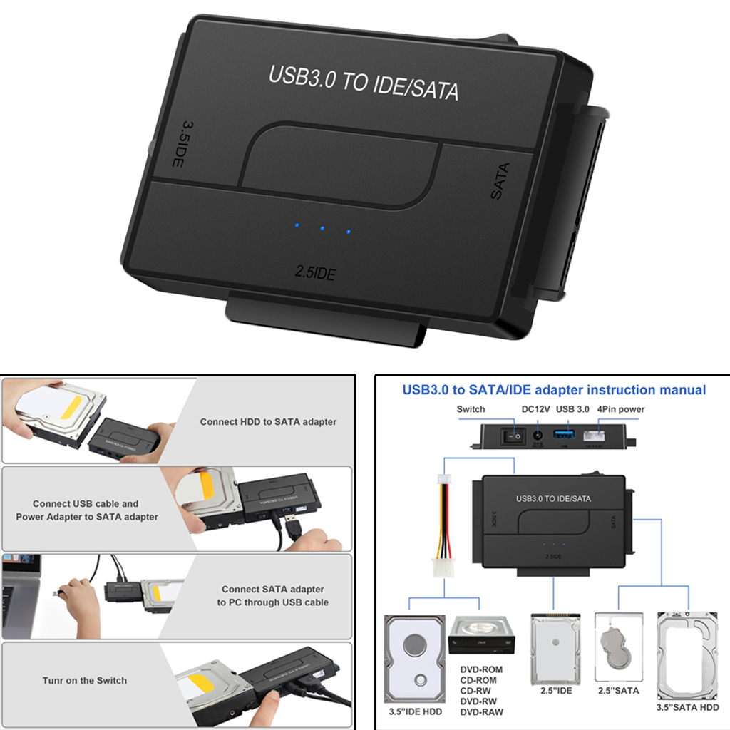 External SATA/IDE to USB 3.0 Adapter One Touch Backup Function Restore Software Universal Kit for 2.5