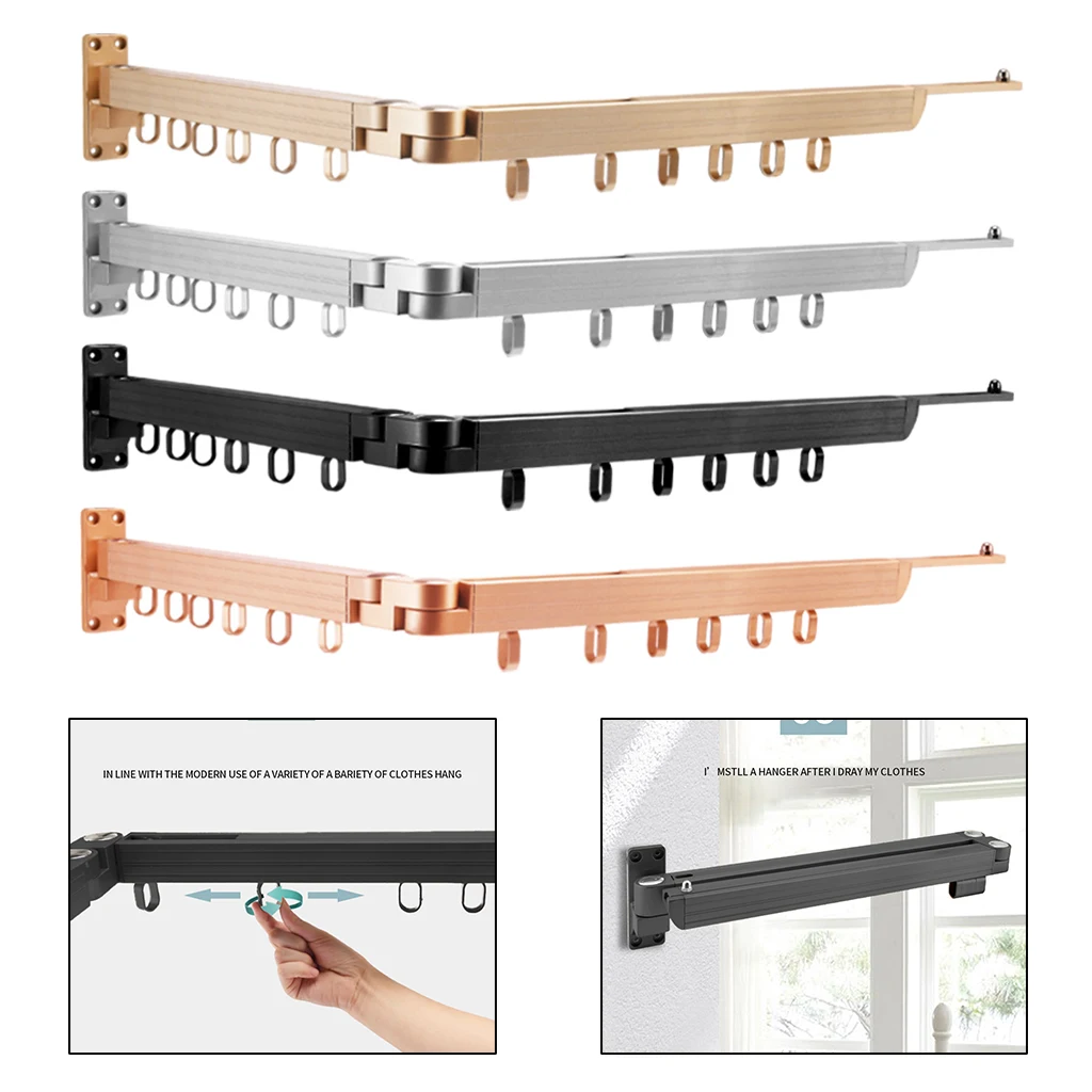 Home Folding Clothes Hanger Wall Mounted Aluminum Drying Rack Retractable