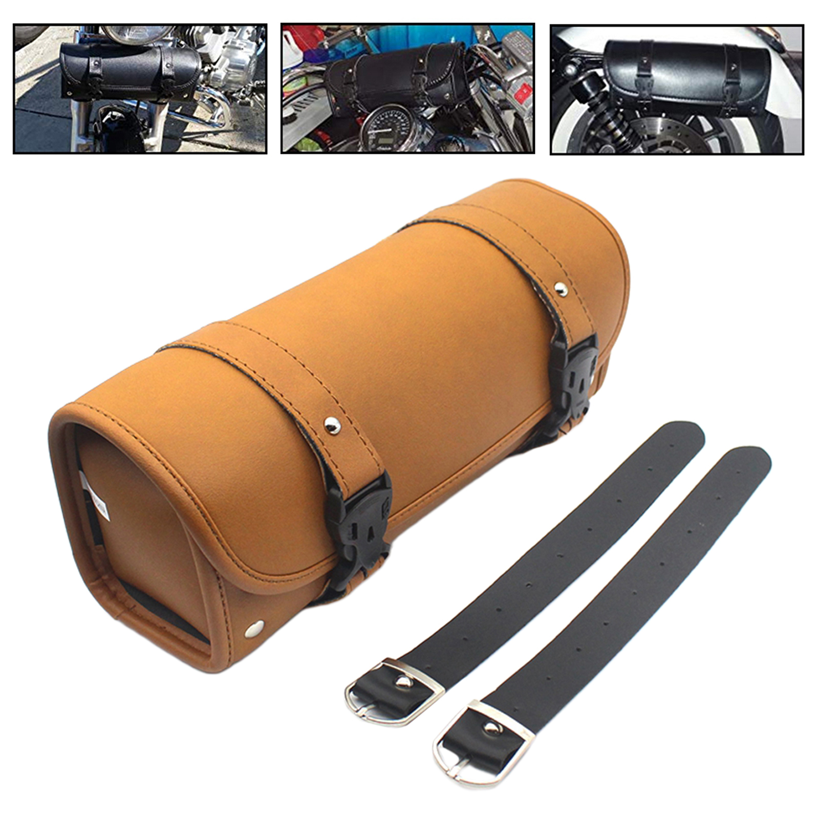 Vintage PU Leather Handlebar Bag Motorcycle Saddle Bag Tool Bag Travel Accessory Pouch