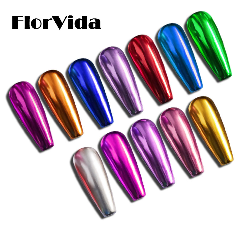 Best of FlorVida 12pcs Set Magic Mirror Glitter Powder Nail Art Pigment Chrome Dusts Rub On Nails Design For Manicure Holographic MCB Reviews & Tips - Image 4