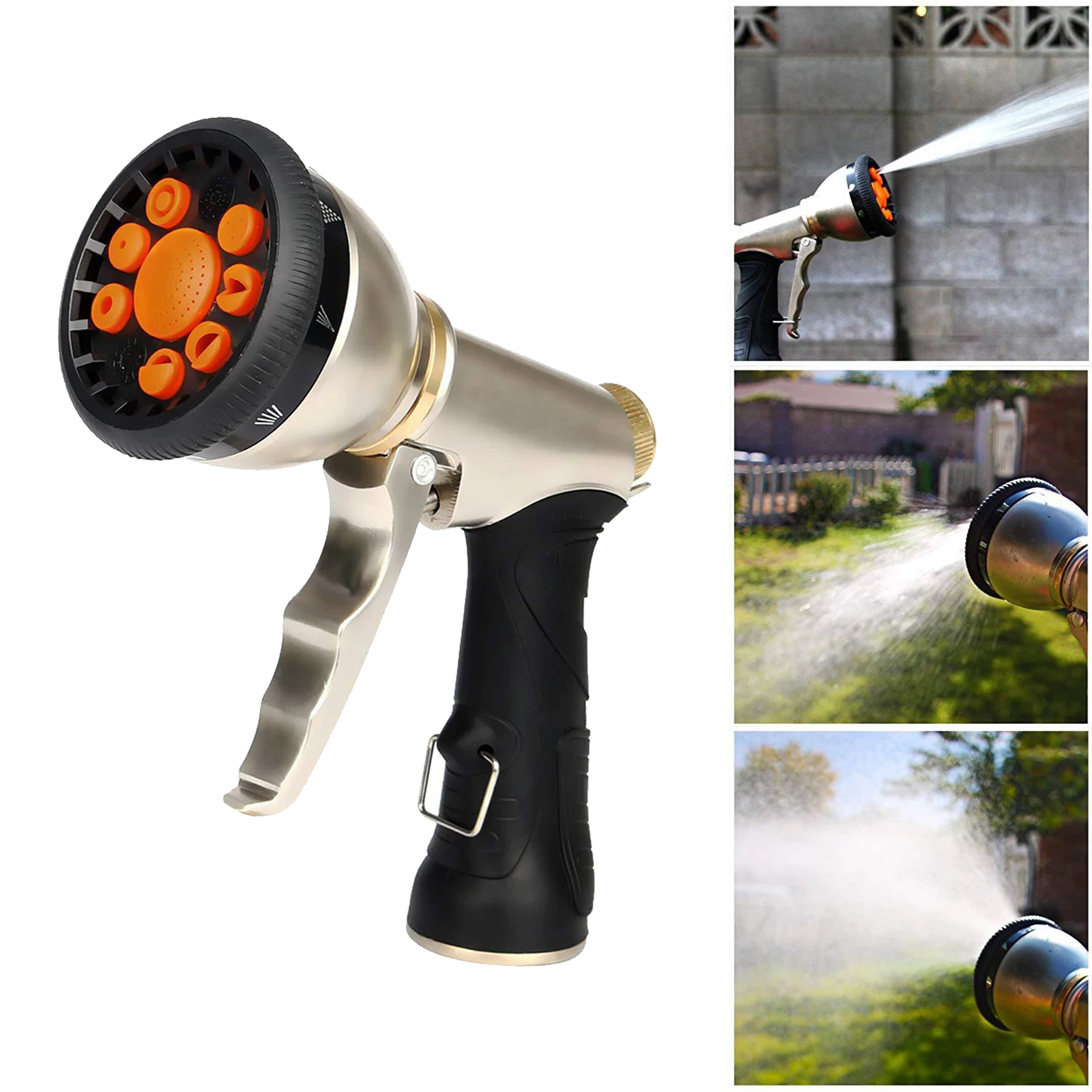 Metal High Pressure Jet Garden Water Hose Spray Nozzle EU-based 9 Adjustable Spray Modes, Durability Leak-Proof