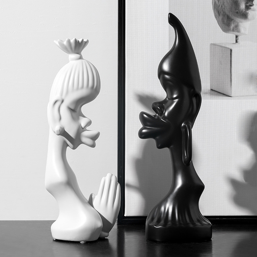 Novelty African Couple Sculpture Men Women Ceramic Statue Home TV Shelf Art