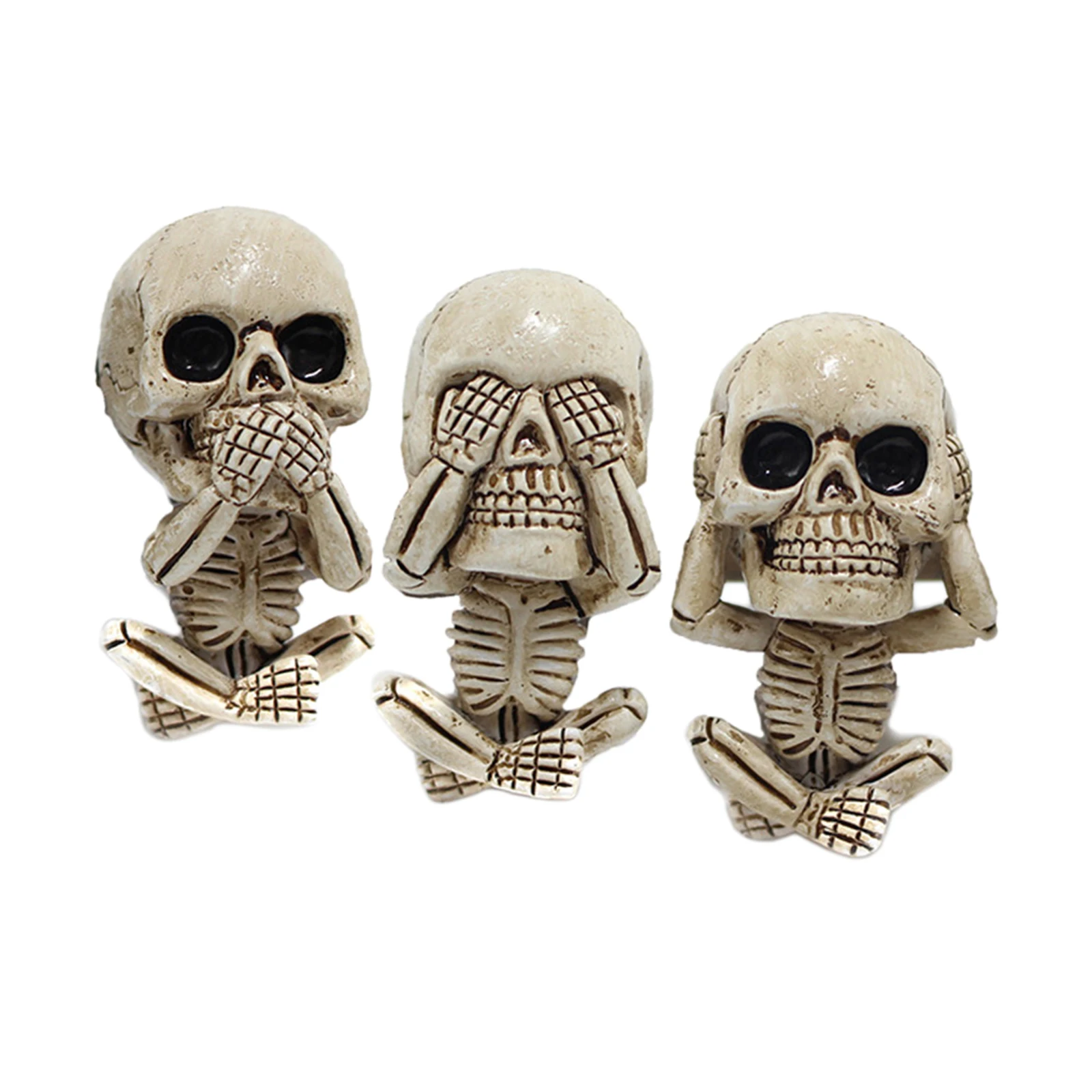 3 Pieces Skull Statue Automotive Interior Decor Skeleton Statue for Fairy Garden Decor