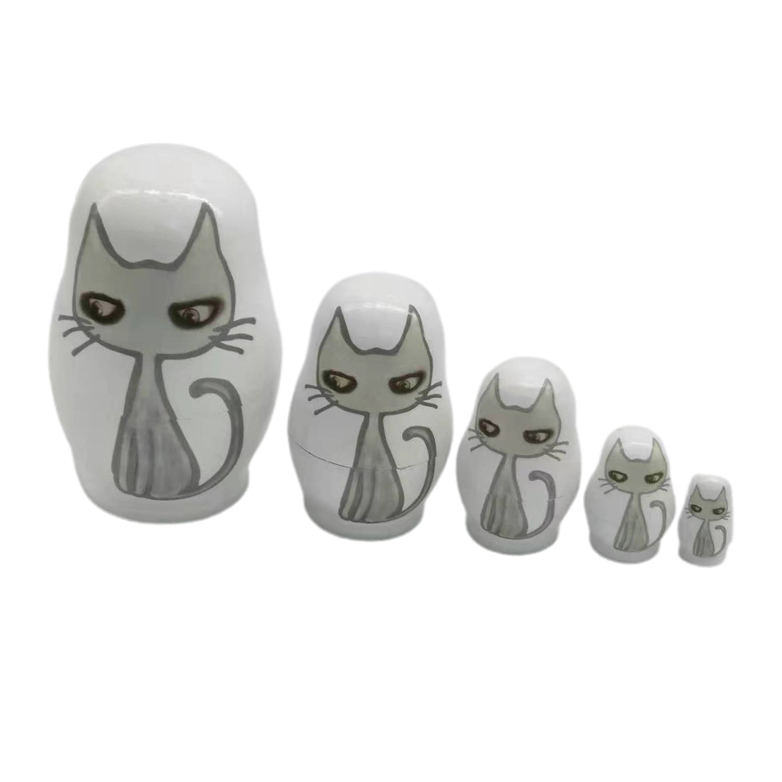 5Pcs Russian Nesting DollsMatryoshka Doll for Kids Christmas Decorations, Wooden Toys Gifts, Cute Cartoon Cat Pattern
