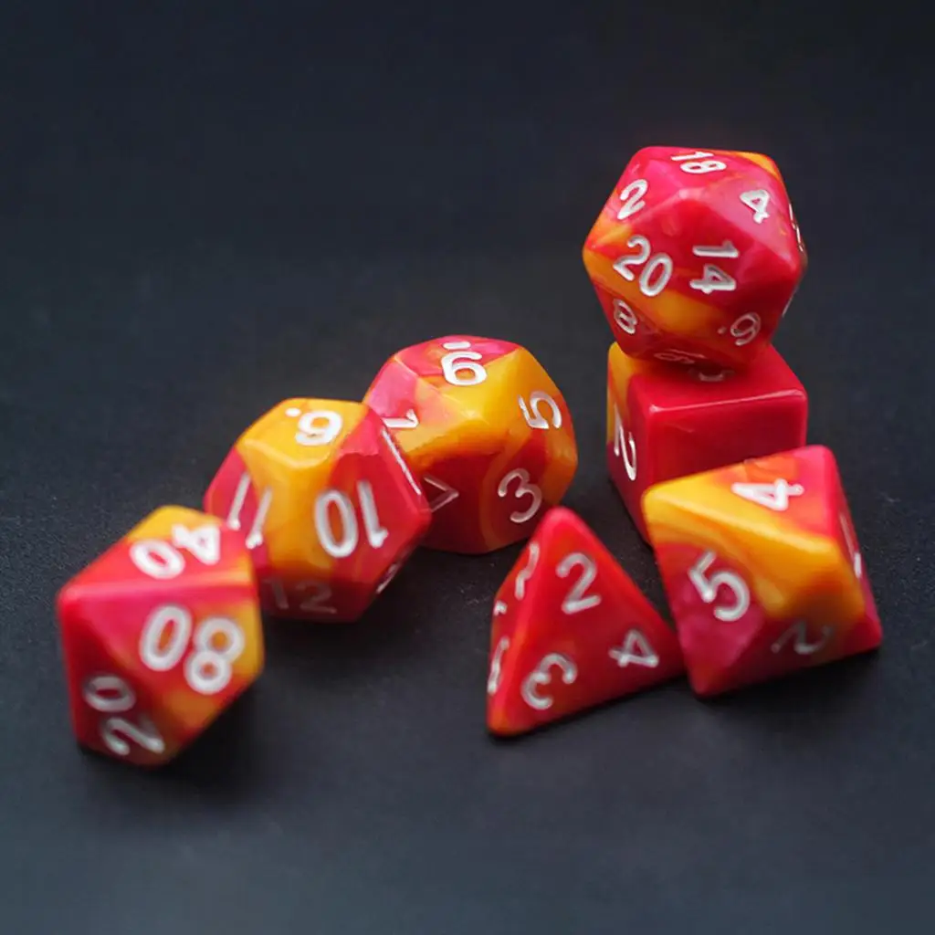 7X Polyhedral Dice for  D20 D12 D10 D8 D6 D4 Red Orange 