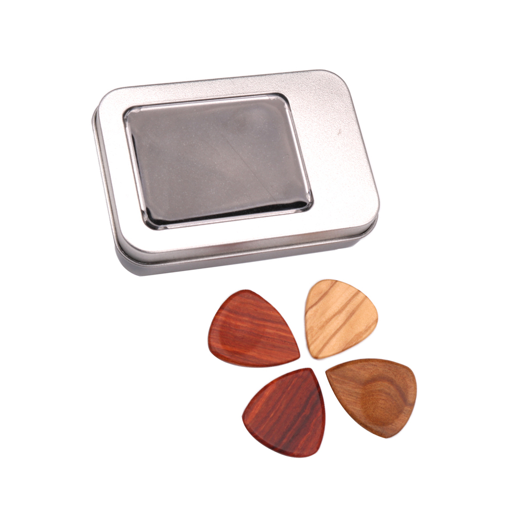 4x Guitar Plectrums Picks with 1x Iron Case Durable Finest Portable