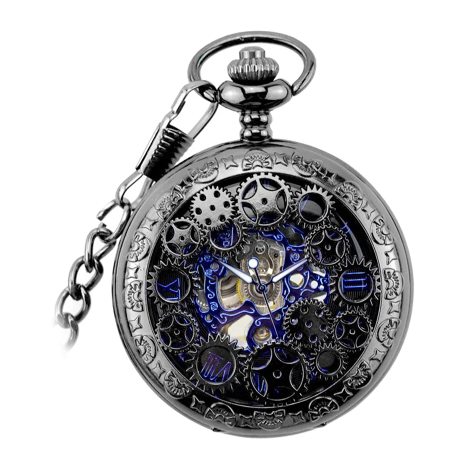 Steampunk Hands Scale Mechanical Skeleton Pocket Watch Holiday Birthday Gift for Men