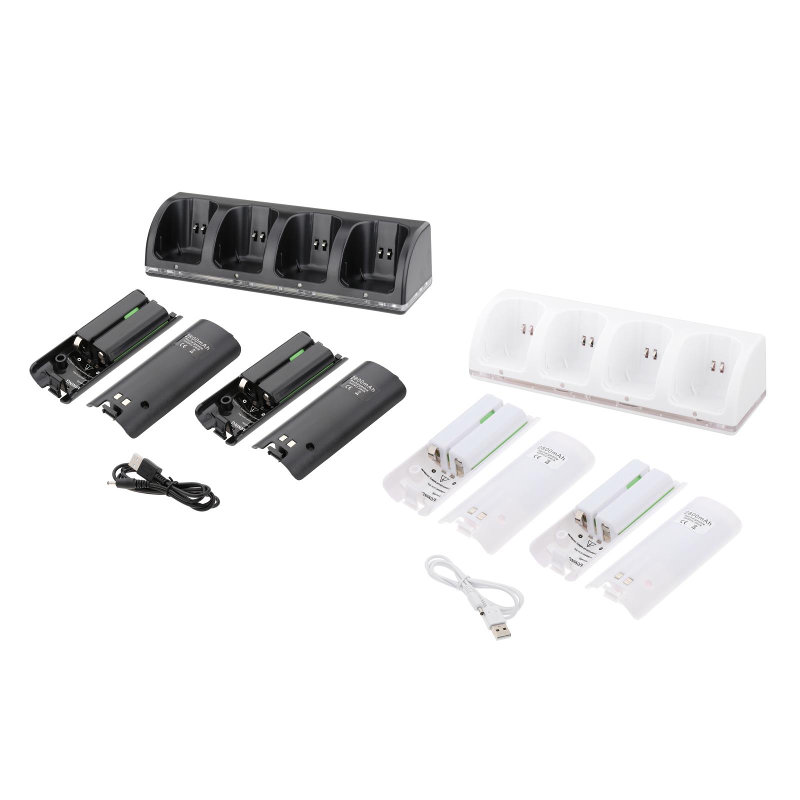 4-in-1 Battery Charger Charging Dock Station with USB Cable for Wii Game Console Remote Control Gamepad Game Accessories