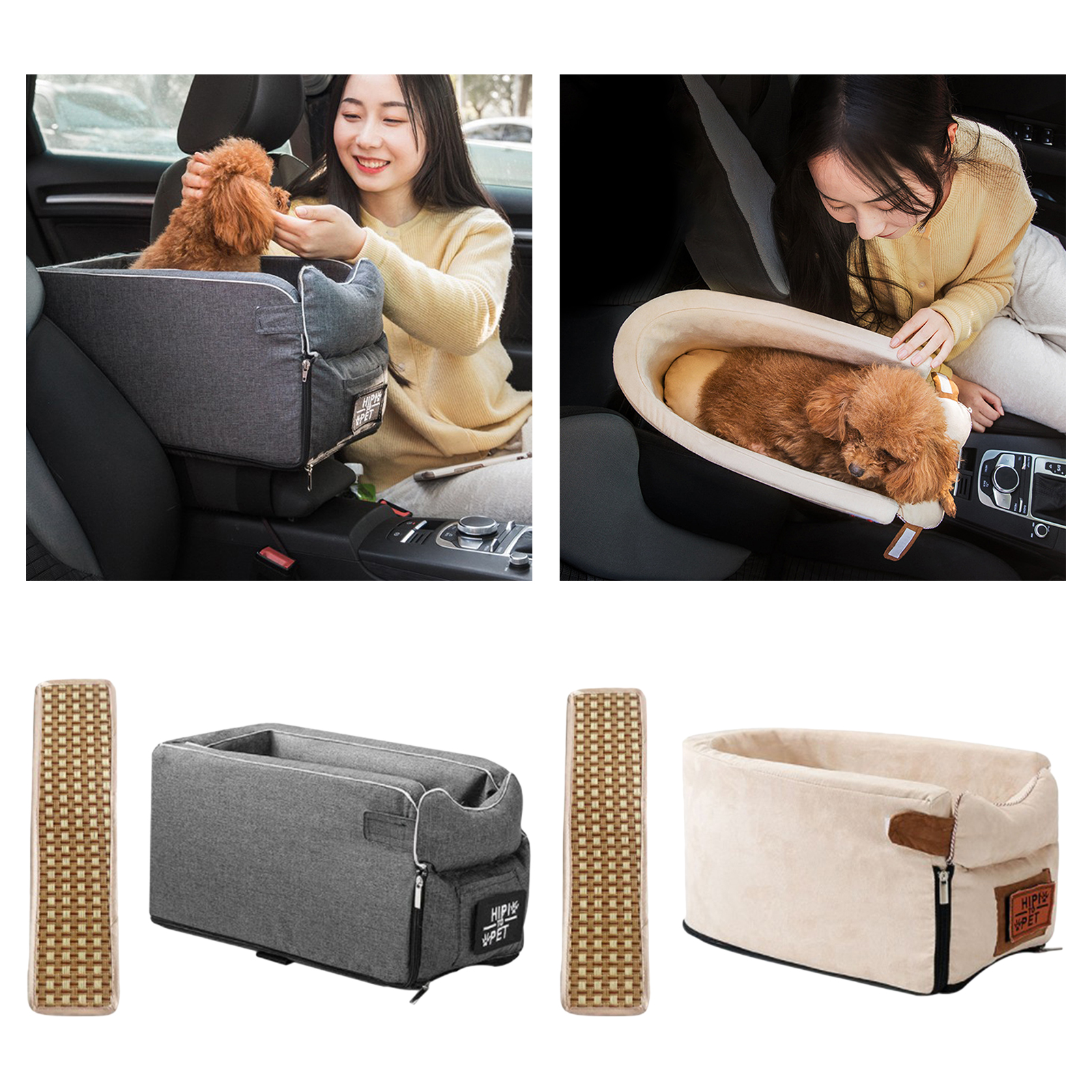Portable Pet Car Booster Seat on Car Armrest Breathable Carrier Carry Cage Stable Carrying Dog Car Seat Basket with Cooling Mat