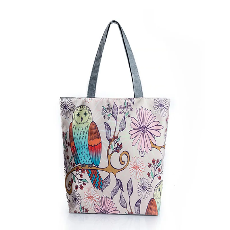 Hbbcb341aa5c549bfab9ff691638e8b9b9 Women Floral Owl Printed Canvas Tote Casual Beach Bag Large Capacity Single Shoulder Bags Shopping Handbag New