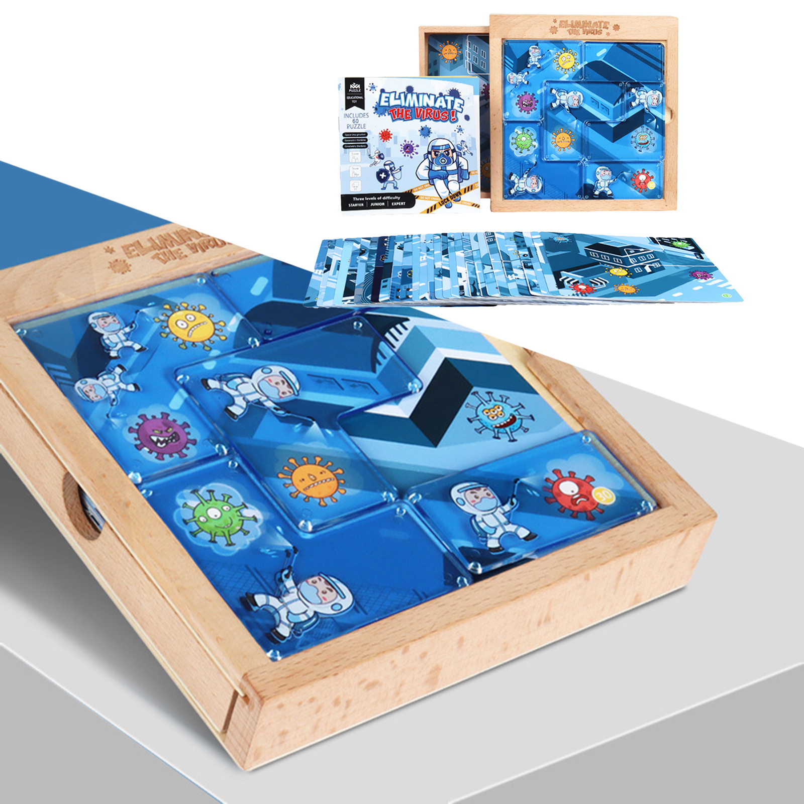 DIY Wood Acrylic Blocks 60 Cards Puzzles Educational Fun Catching Game Advanced Jigsaw Challenge Puzzles Toys Play Set