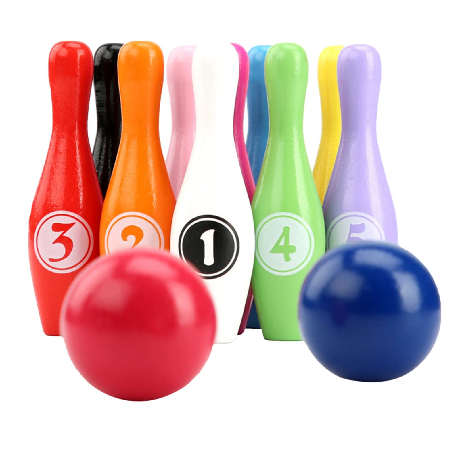 Wood Bowling Set 10 Pins + 2 Balls Develop Indoor Outdoor Sports Game Toy